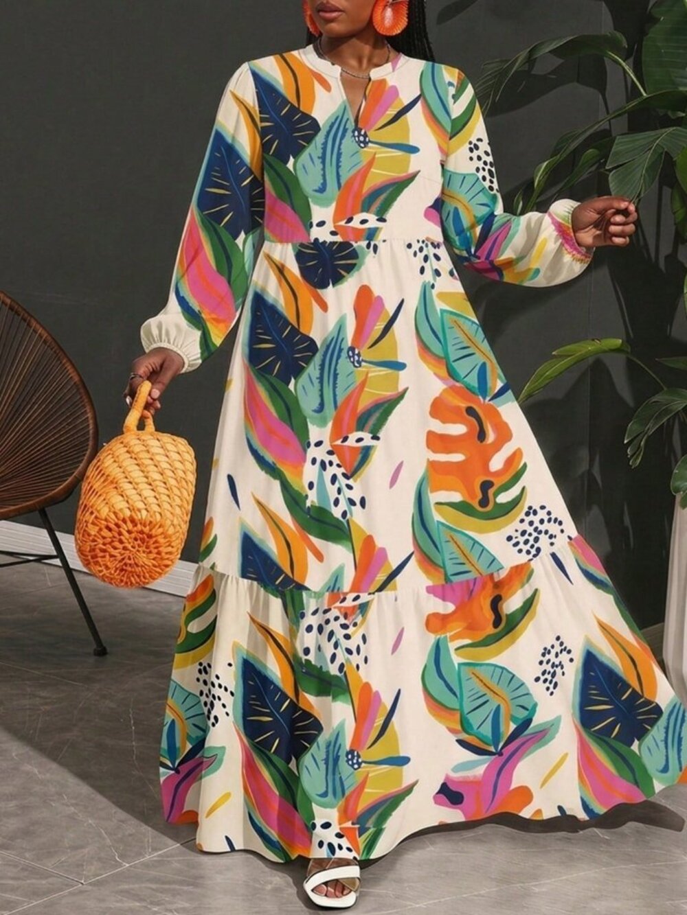 Multicolor Boho Women's Bohemian Tropical Print Dress